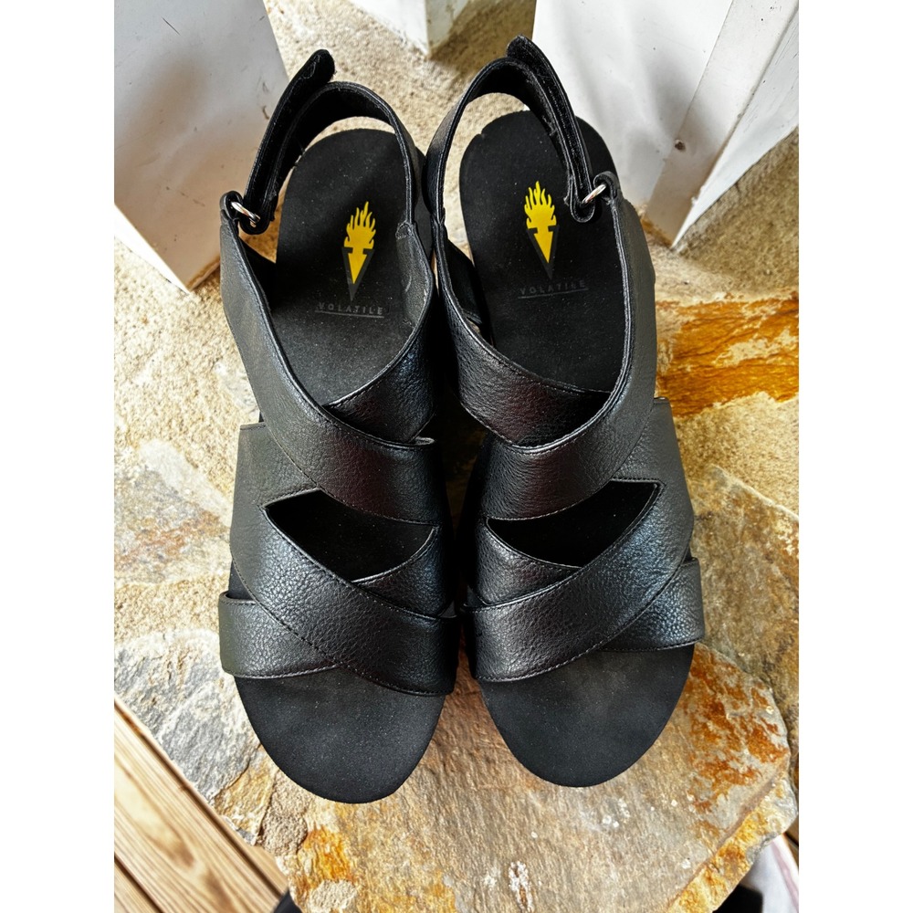 Volatile Black Platform Wedge Sandals Studded Slingback UQ001 Womens 8